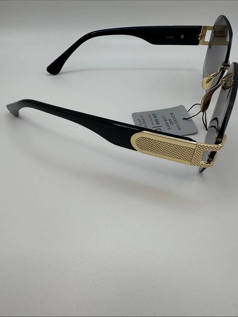 Rimless Dark Gradient Women’s Sunglasses with Gold Accents